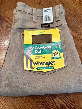 Wrangler Cowboy Cut Slim Fit Tan Khaki Jeans Tag 30x32 Style 936 100% Cotton